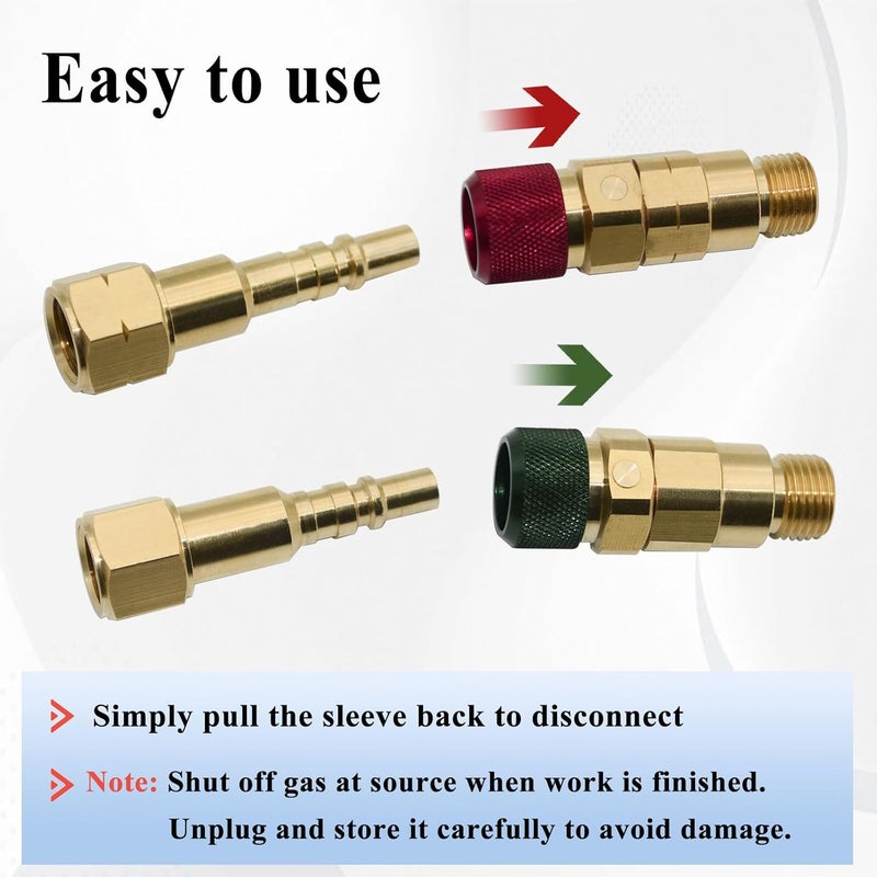 Ebrmeiwo QDB10 Quick Disconnect Kits for Torches with Check Valves, Torch-to-Hose Set, Fuel-Red, Oxy-Green, Brass - Image 5